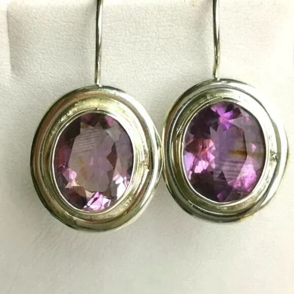 Nwt Sterling Silver oval cut  amethyst drop earrings - Picture 3 of 8